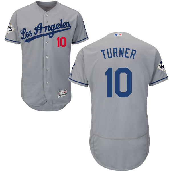 Dodgers #10 Justin Turner Grey Flexbase Authentic Collection World Series Bound Stitched MLB Jersey